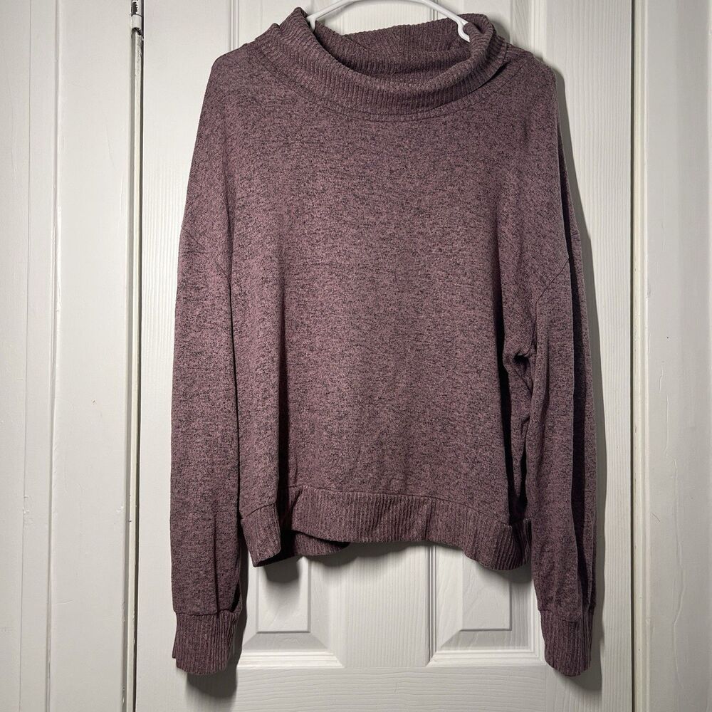 No Frills Los Angeles Purple Sweater XL Women’s Cozy Soft Knit Cowl Neck Ribbed